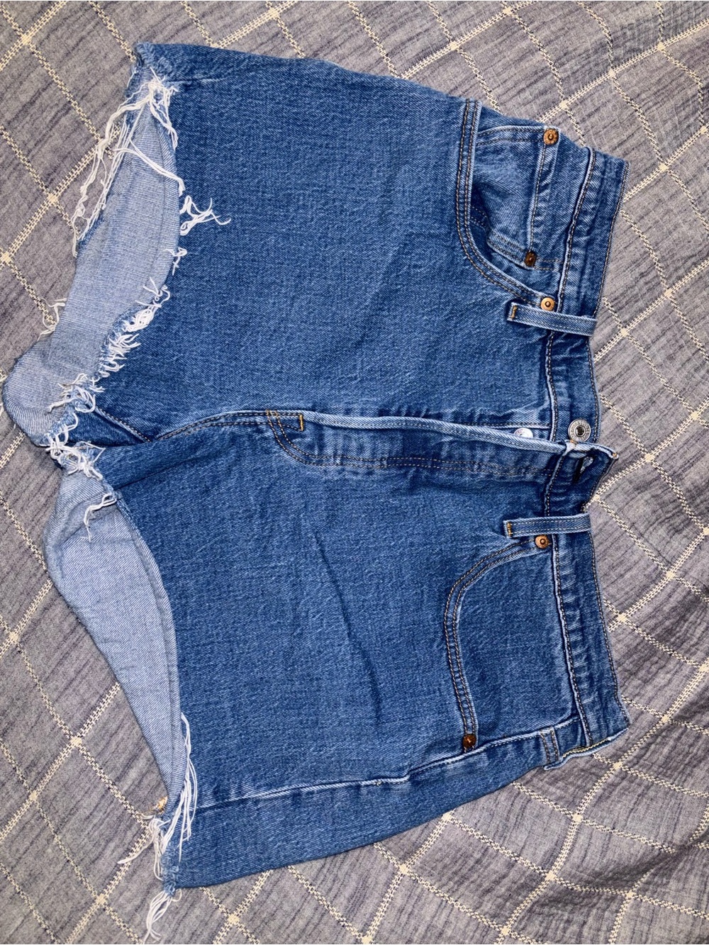 Levi's 501 Dark Blue Cutoff Distressed Jean Shorts